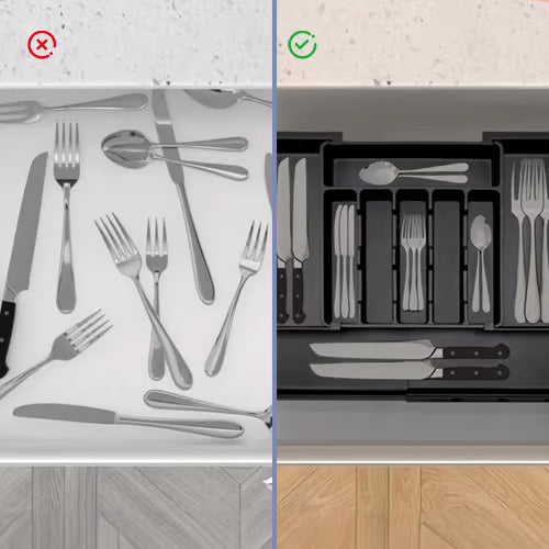 Organizador de cajón extensible y ajustable para una cocina