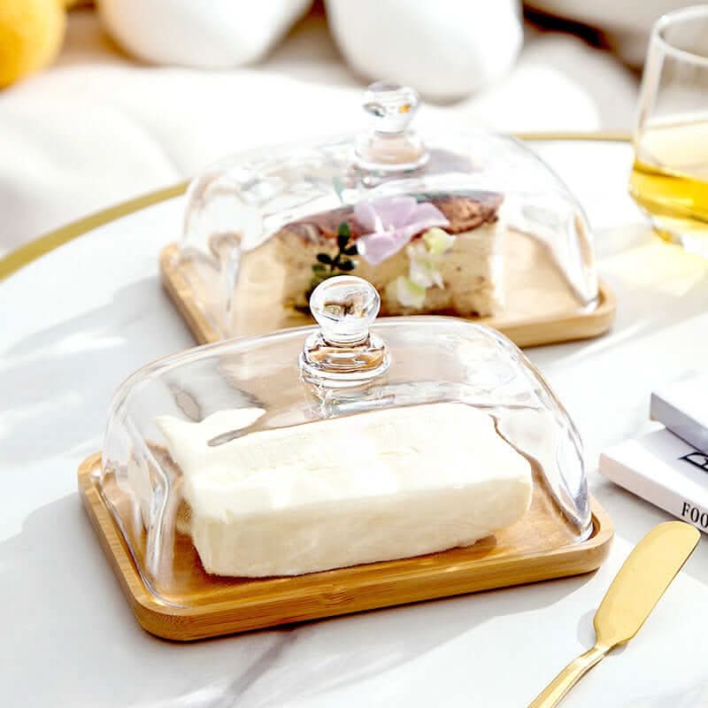 Lisslune | Plato de Mantequilla de Madera con Tapa de Vidrio – Vajilla Elegante