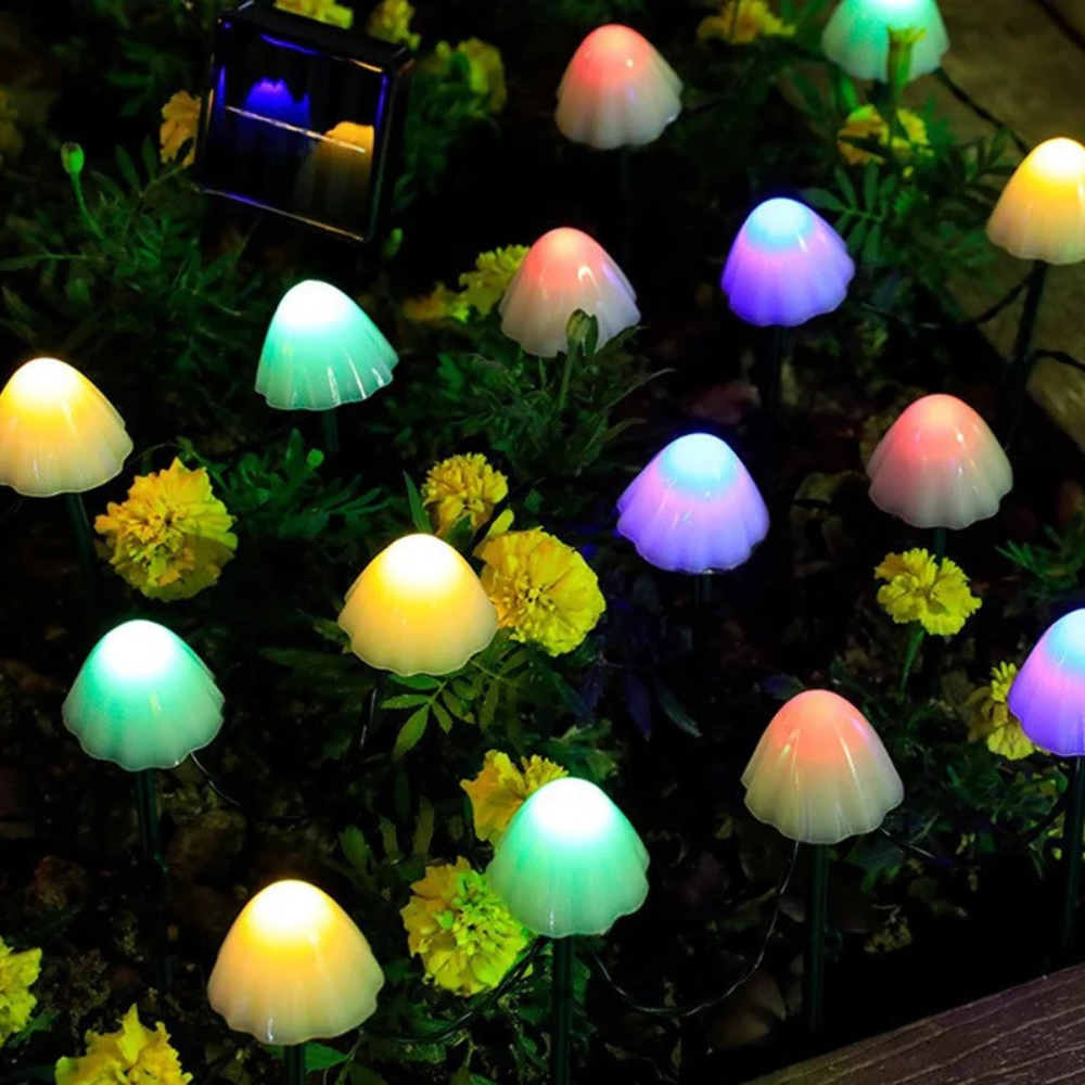 MushroomGlow | Luces de Cadena Solares Decorativas en Forma de Hongo para Decoración de Patio o Jardín