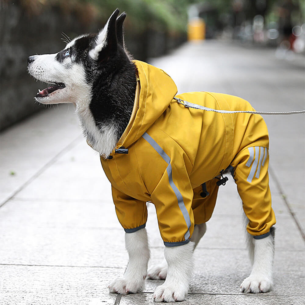 Skanto | Abrigo de lluvia para perros elegante, impermeable y ajustable con franjas reflectantes y capucha