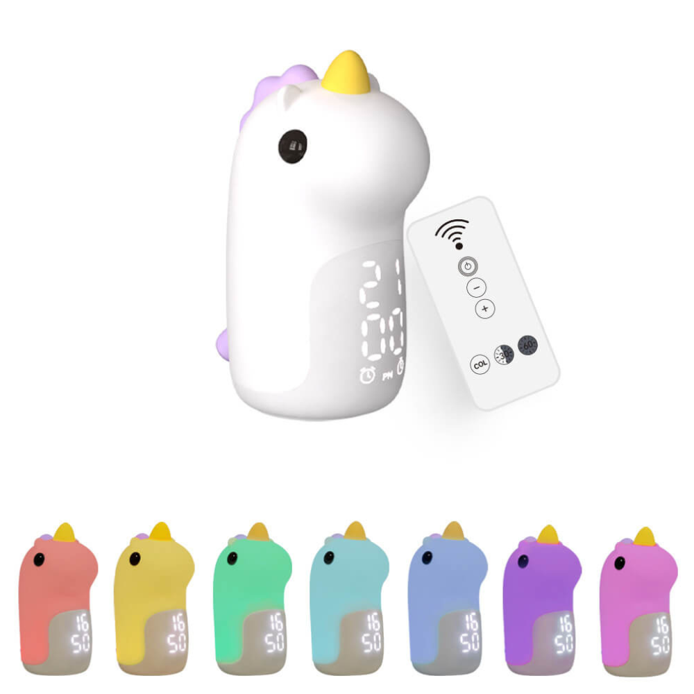 Luz Nocturna LED de Unicornio Mágico y Reloj Despertador para Niños
