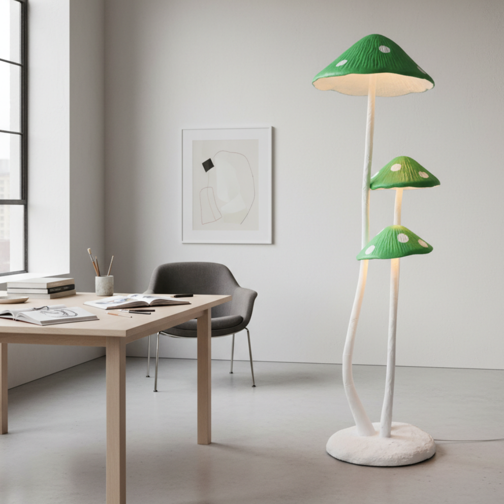 Lámpara de Pie Escultural en Forma de Hongo – Luz LED Moderna para Espacios Habitables