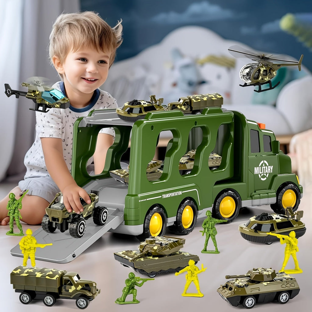 ArmyForce 14-en-1 Set de Juguetes Militares - Camión con Tanques, Soldados y Efectos de Sonido
