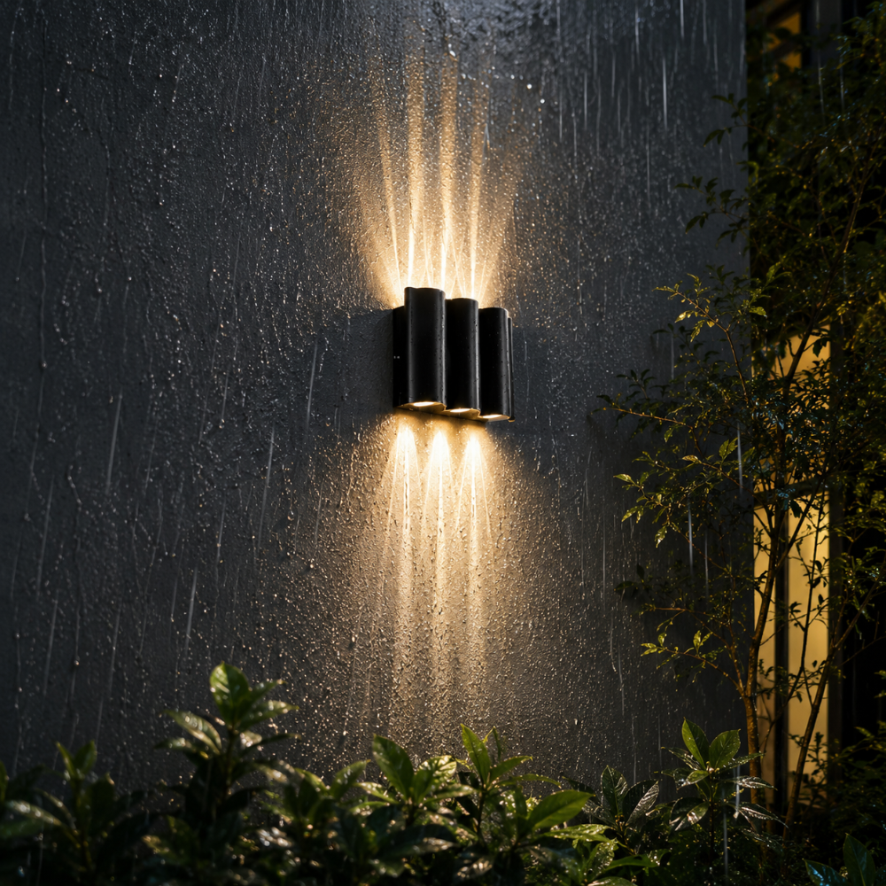NoirLume | Aplique de pared exterior moderno y elegante con diseño de ondas