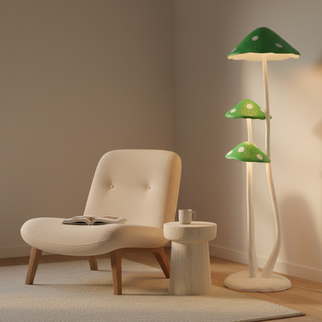 Lámpara de Pie Escultural en Forma de Hongo – Luz LED Moderna para Espacios Habitables