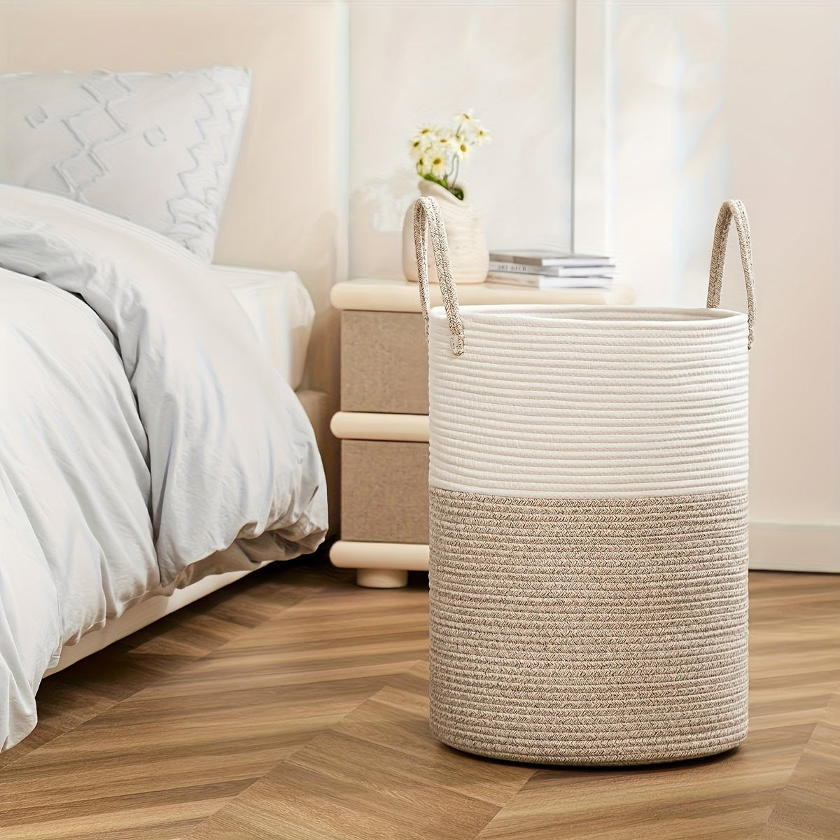 Cesta de Ropa Estilosa de Dos Tonos - Espacio para Más, Práctica y Duradera