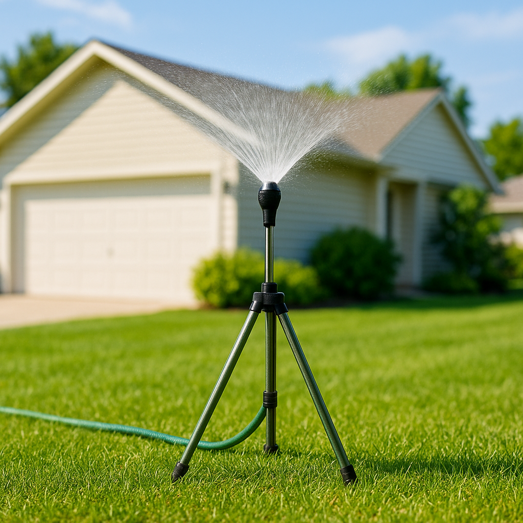 Aspersor de jardín ajustable de 360° en trípode – Sistema de riego de césped de acero inoxidable ajustable en altura