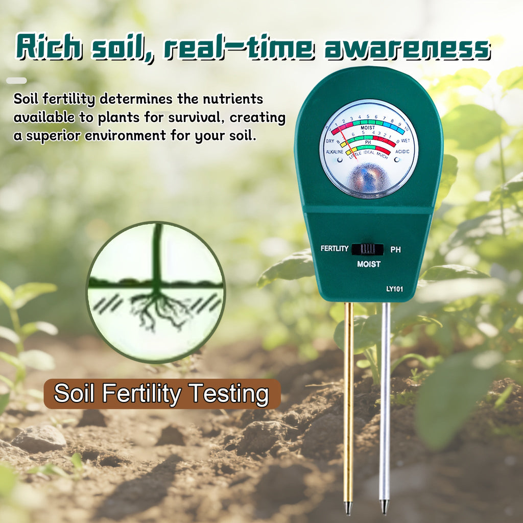 SOILTRIO – Probador de Humedad, Fertilidad y pH del Suelo 3 en 1