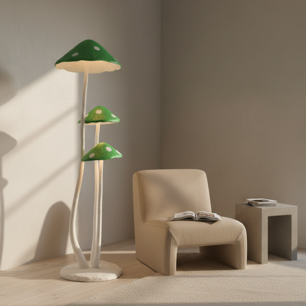Lámpara de Pie Escultural en Forma de Hongo – Luz LED Moderna para Espacios Habitables
