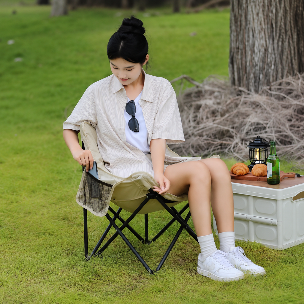 Silla de Camping Plegable Minimalista para Exterior con Respaldo y Cojín Acolchado
