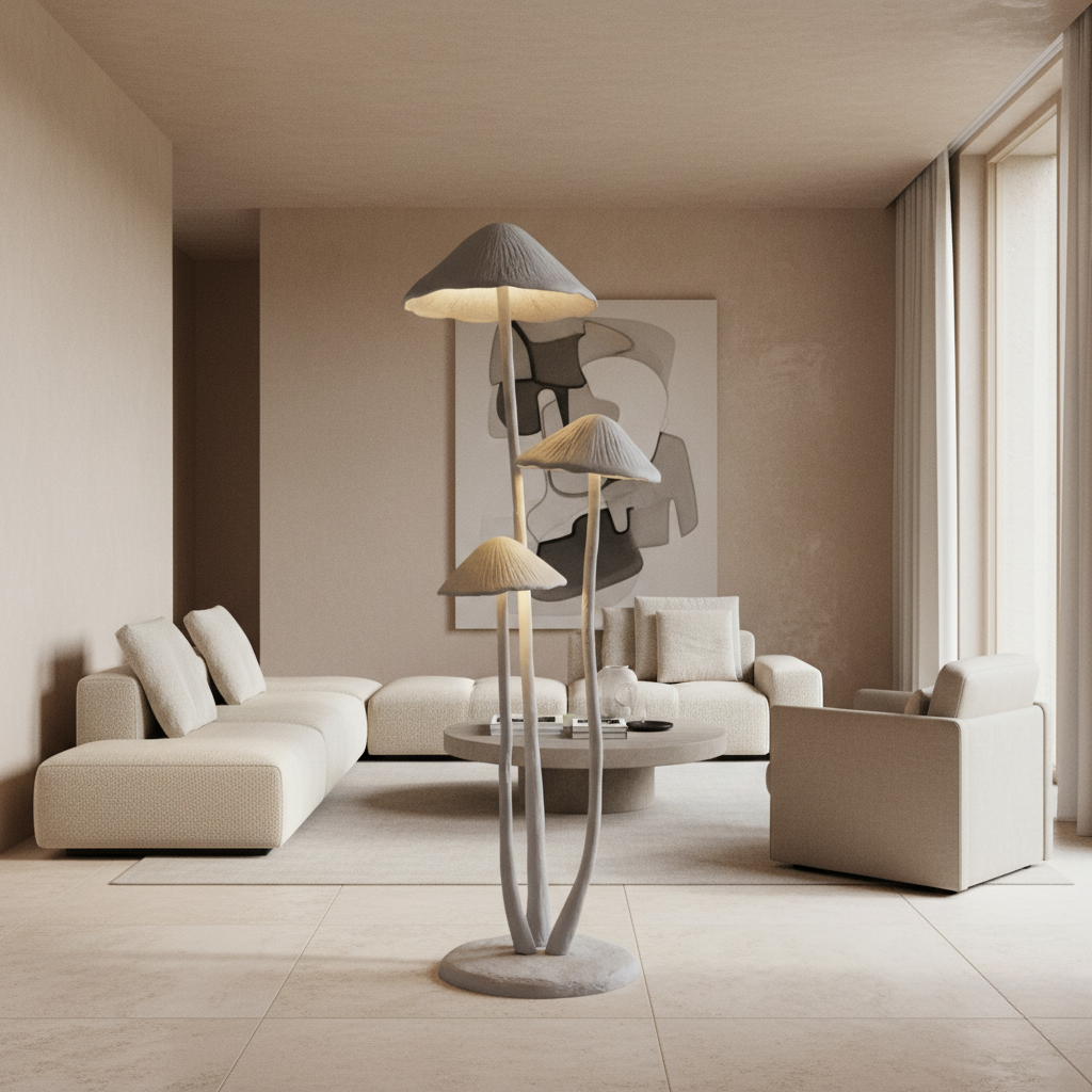 Lámpara de Pie Escultural en Forma de Hongo – Luz LED Moderna para Espacios Habitables