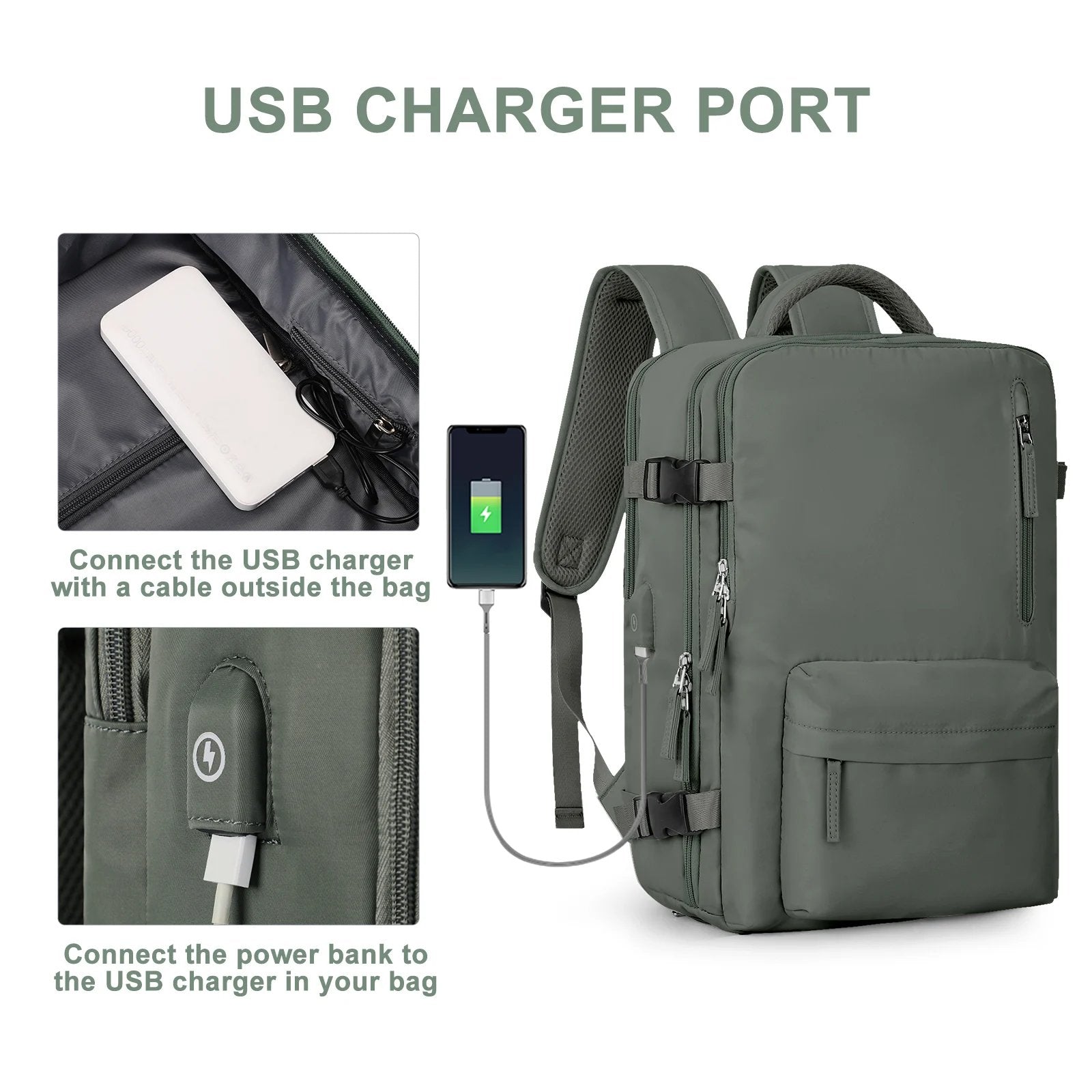 TRAVELMATE - Gran Mochila de Viaje Impermeable con USB – Antirrobo & Compartimento para Zapatos – 35L