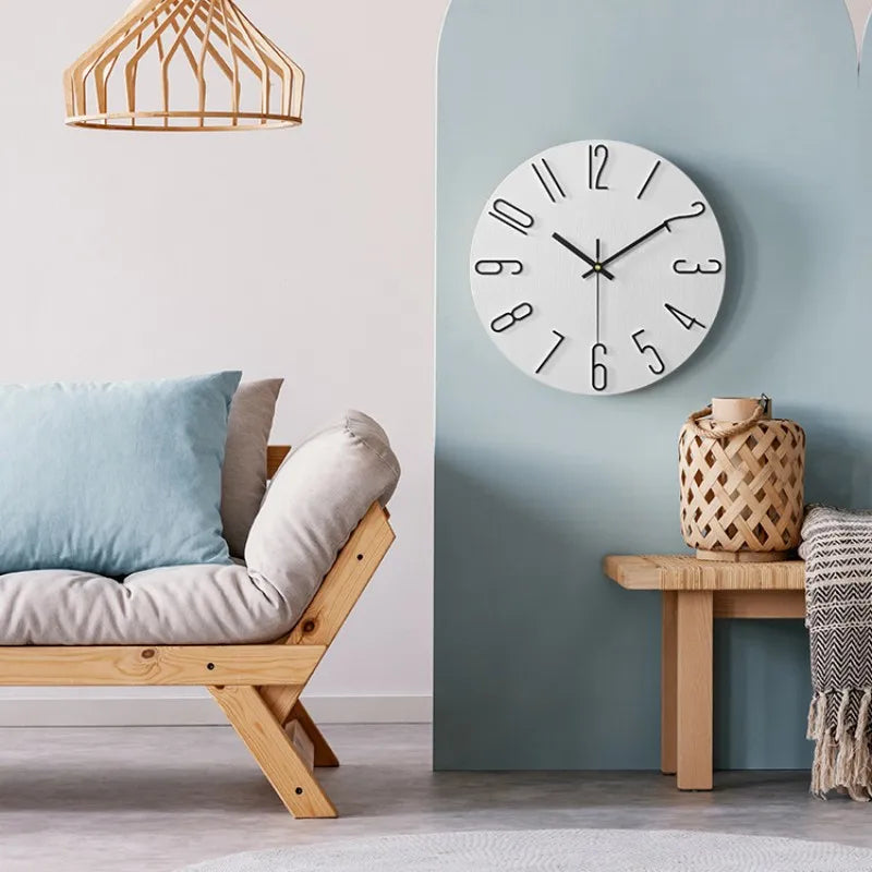 NordicTime - Reloj de pared de madera sin marco para una decoración silenciosa y moderna