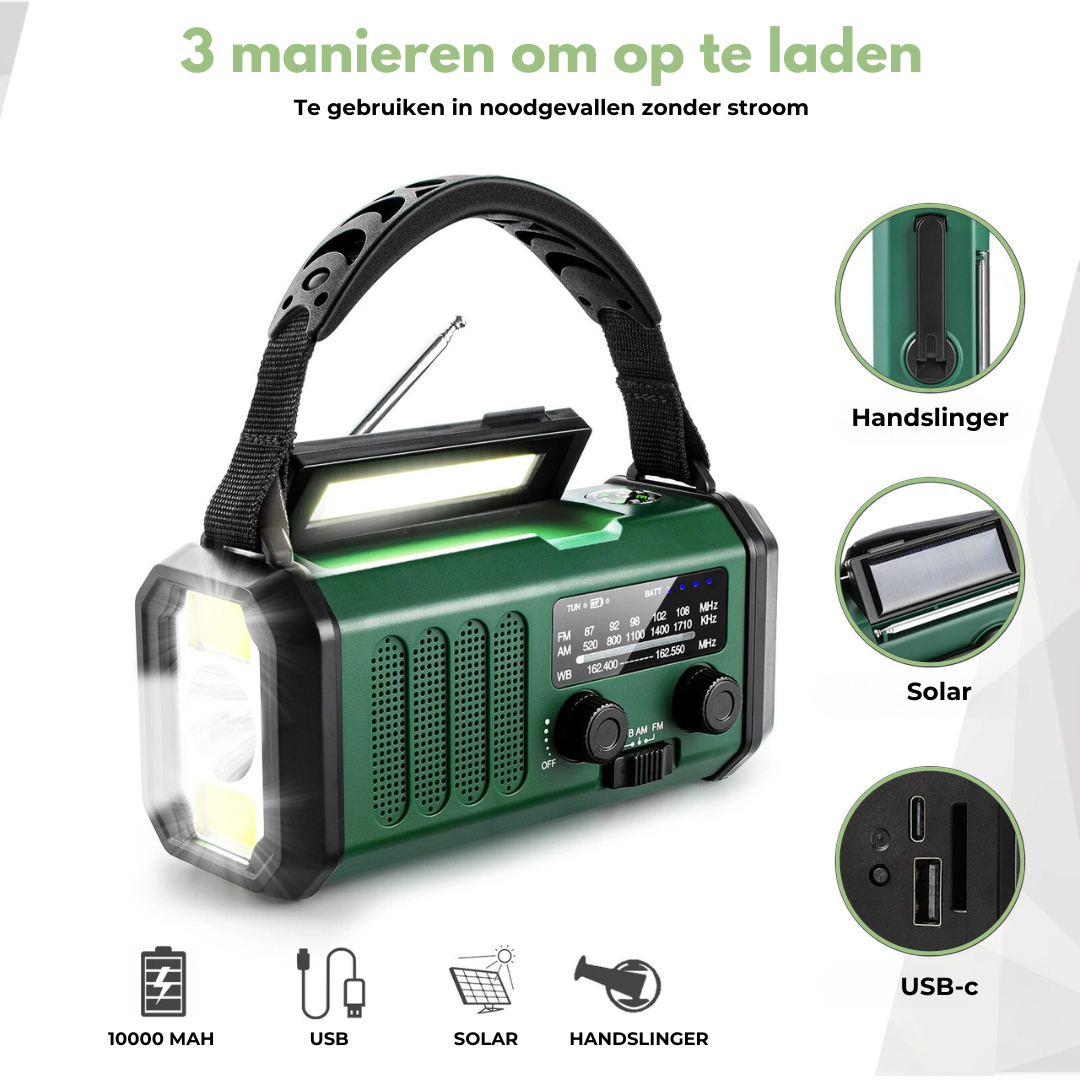 Radio de Emergencia Profesional - Solar y Manual - #1 en Emergencias