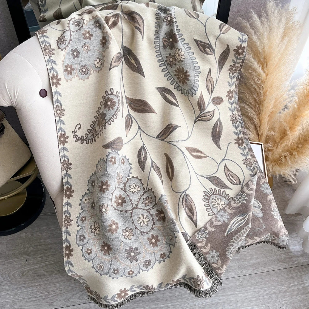 Chal de Invierno Floral Elegante de Doble Cara