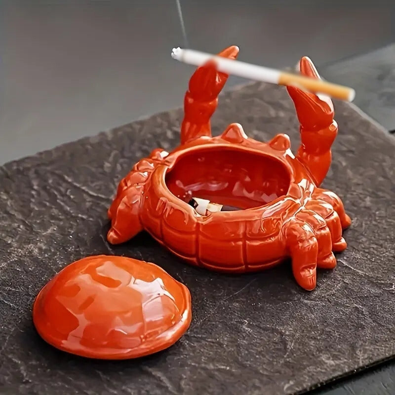 TidyCrab – Cenicero de Cerámica en Forma de Cangrejo con Tapa
