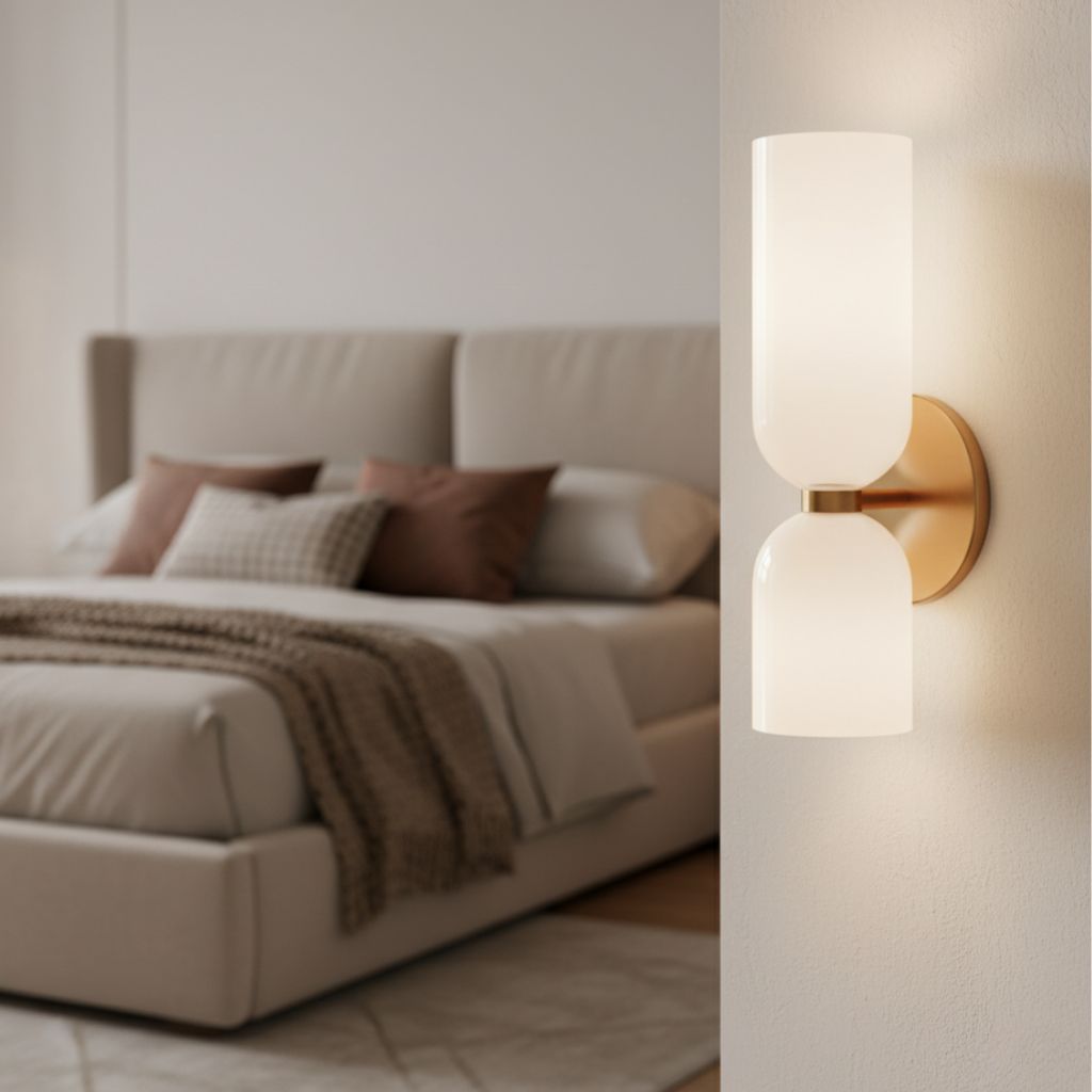 Lámpara de Pared de Doble Cabeza de Vidrio Elegante | Iluminación de Aplique Minimalista Moderna para Sala de Estar o Dormitorio