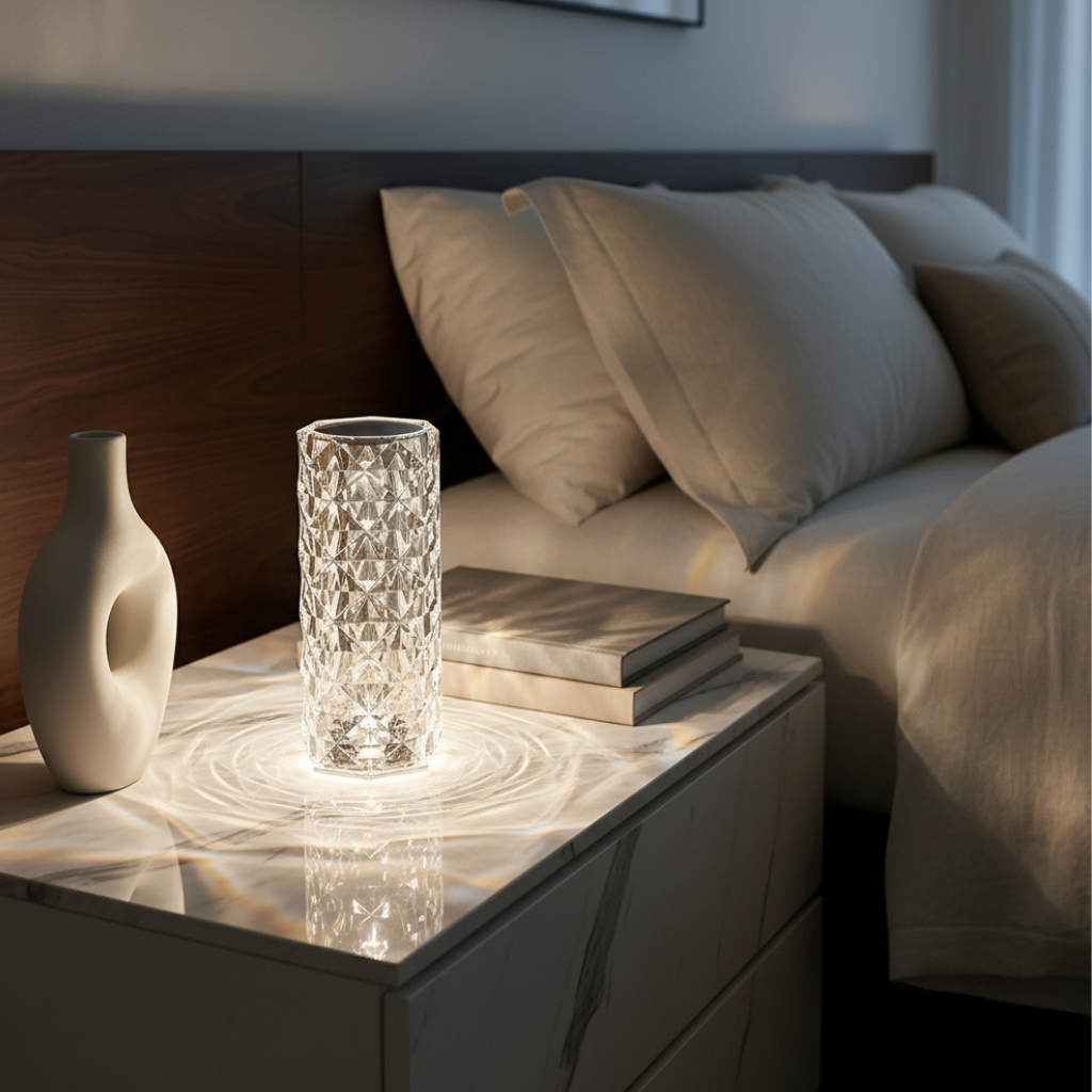 CrystalGlow | Lámpara de Mesa Inalámbrica con Control Táctil Dinámico y Opciones de Color