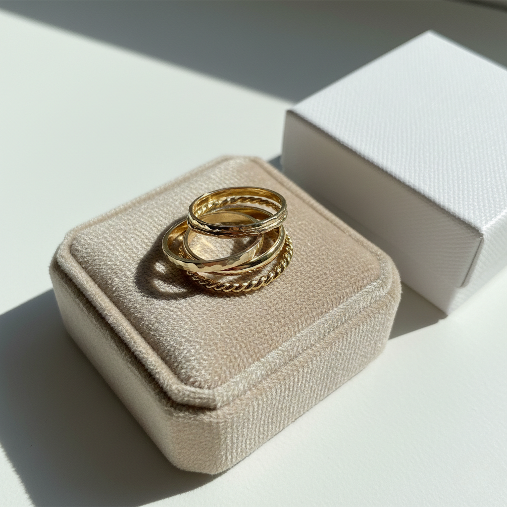 Conjunto de 4 delicados anillos apilables dorados