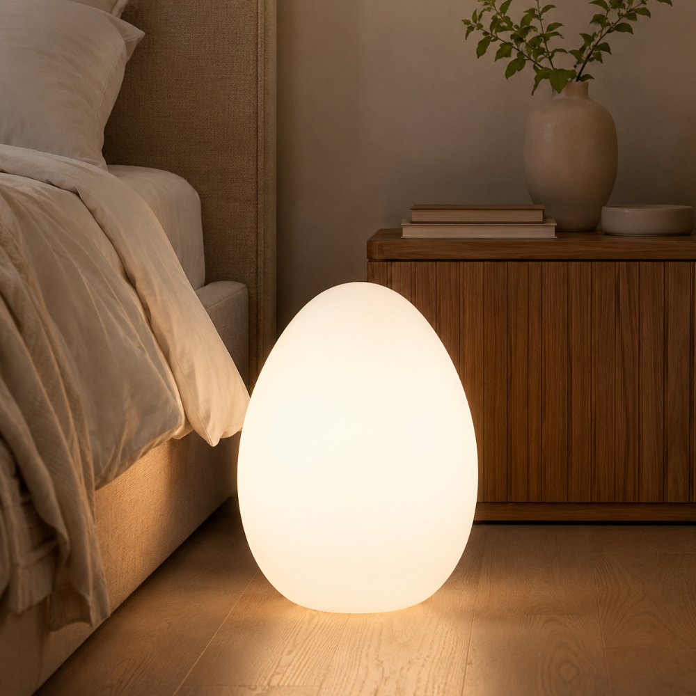 SolStone | Lámpara de Pie Escultural de Huevo Minimalista Moderna para Sala de Estar