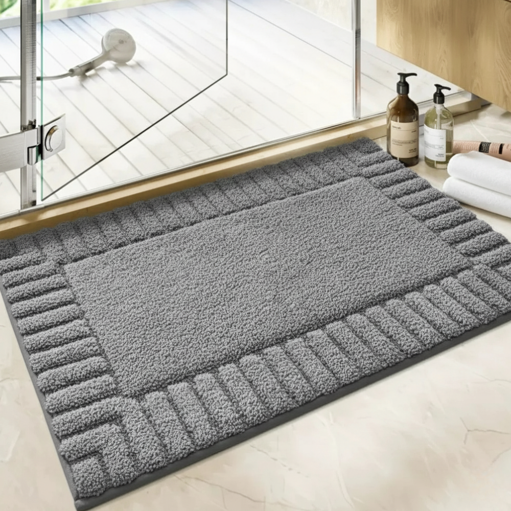 SereneMat - Alfombrilla de Baño Premium de Secado Rápido y Antideslizante con Raya Minimalista