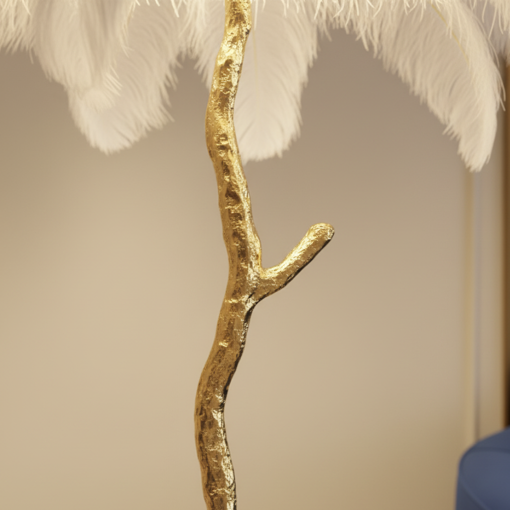 Lámpara de Pie con Pantalla de Plumas Elegante - Lámpara de Trípode Moderna para Sala de Estar