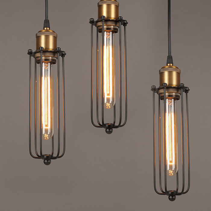 Luz colgante industrial de diseño retro – Lámpara colgante vintage con rejilla de metal