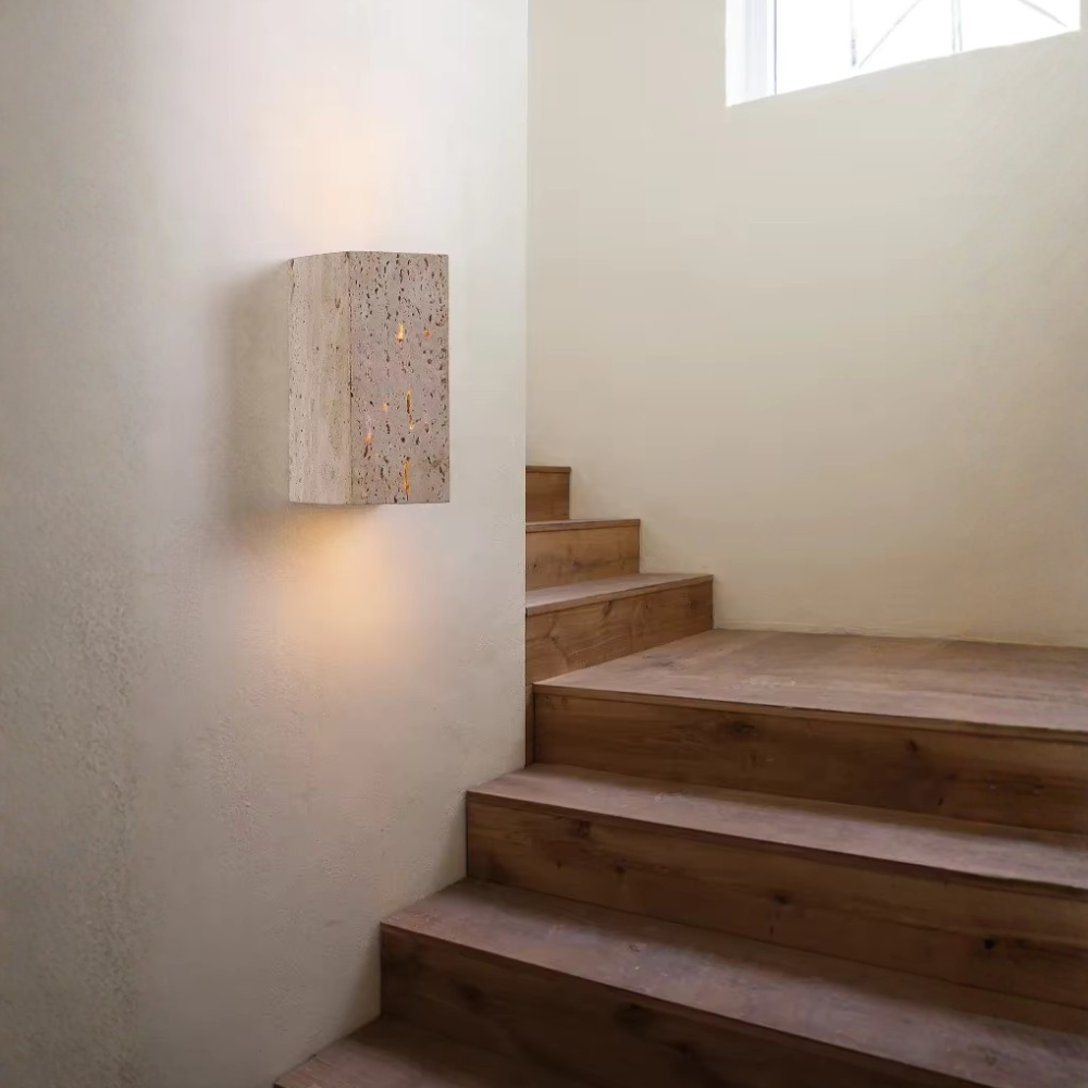 Lámpara de Pared Exterior Elegante Wabi Sabi | Lámpara de Pared de Piedra Travertina Impermeable para Jardín o Patio