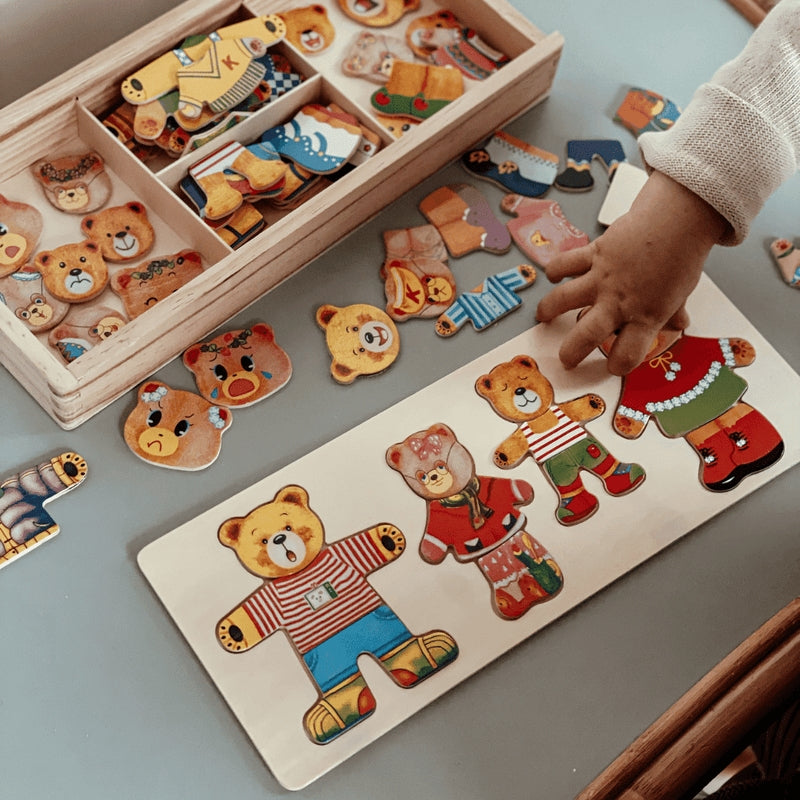 BearDrobe – Set de rompecabezas de vestir de madera para niños con piezas de ropa intercambiables