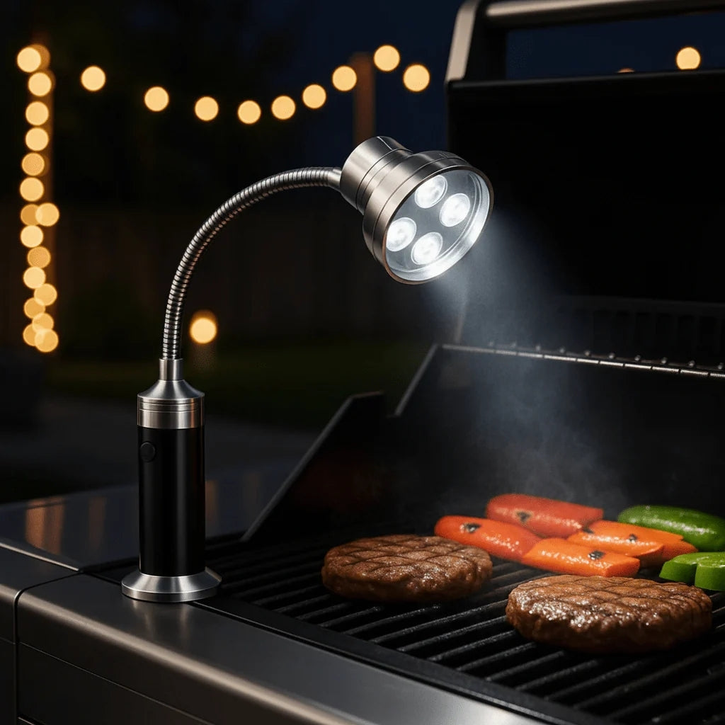 GrillBright – Iluminación compacta para parrillas con haz ajustable de 360°