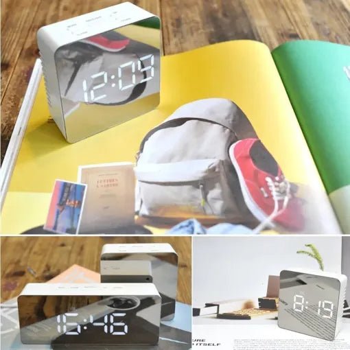 Reloj Despertador Digital Espejo Inteligente de Escritorio para la Mesita de Noche