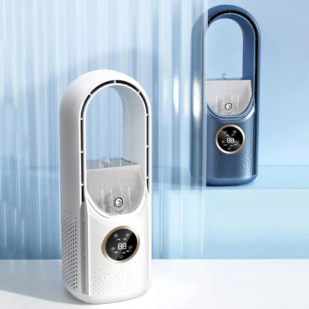 202Portable Airco - Enfriador de Aire Portátil Silencioso - Alimentado por USB - 6 Velocidades - Para Hogar, Oficina y Viajes - Blanco/Azul