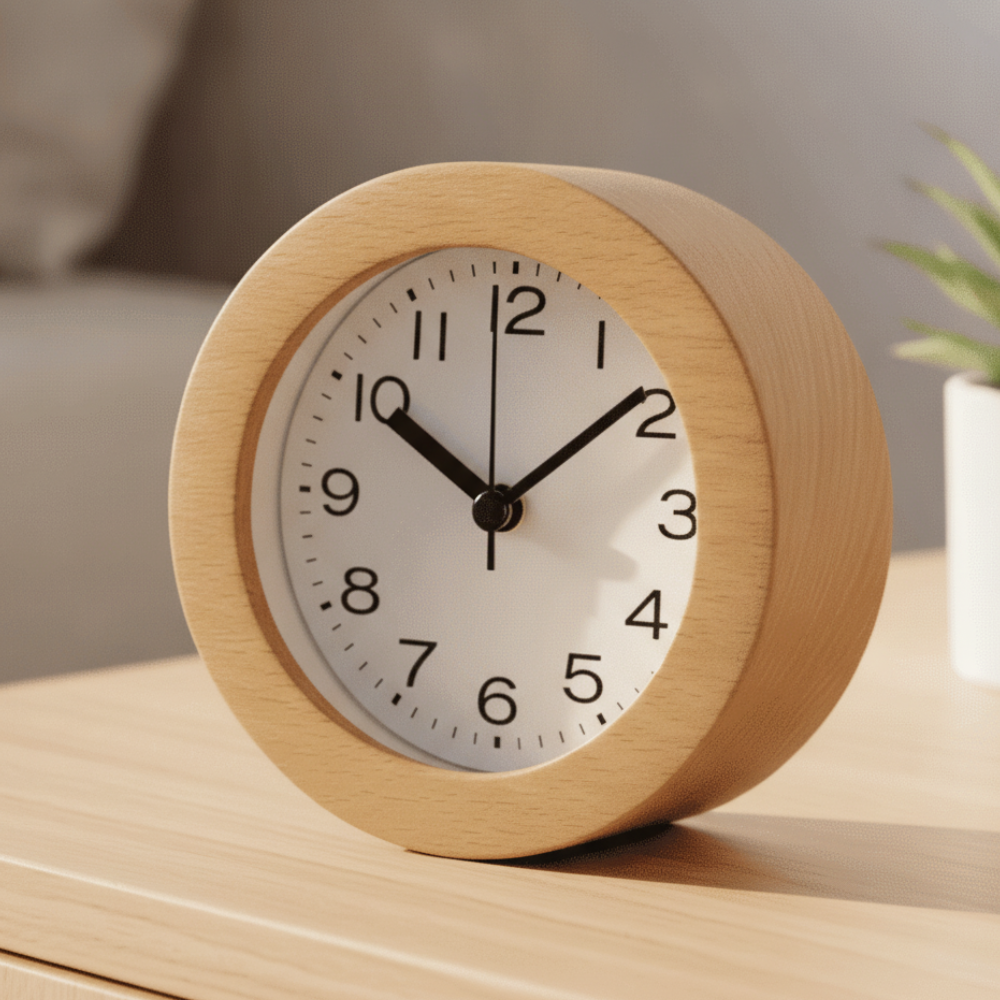 Reloj de Alarma Analógico de Madera Elegante con Movimiento de Cuarzo Silencioso