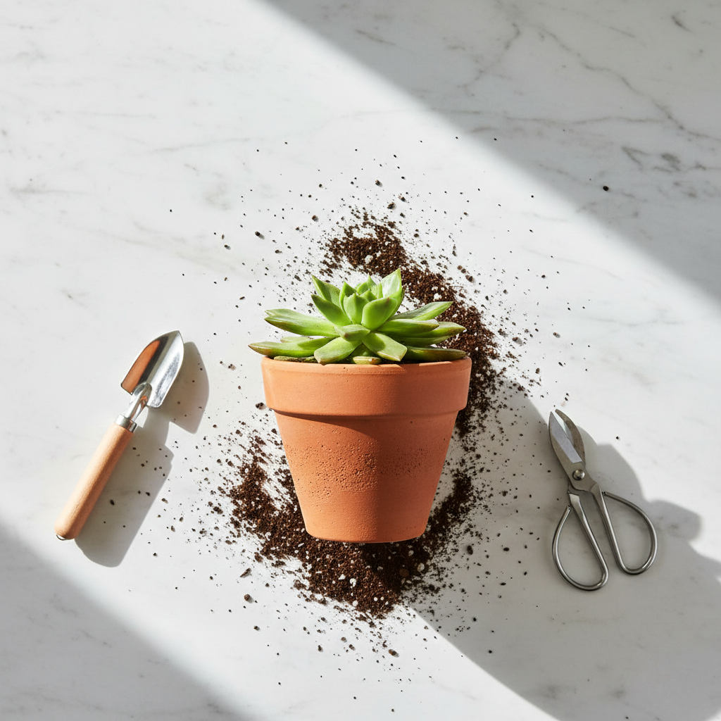 Maceta pequeña de terracota con orificio de drenaje