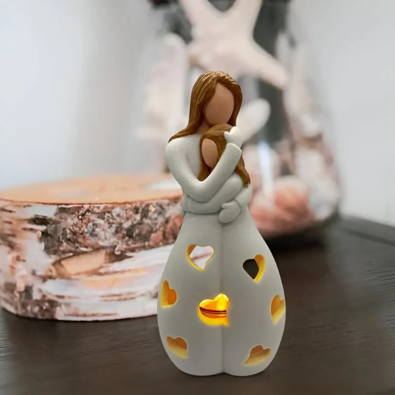 Regalo del Día de la Madre | Estatua de portavelas que abraza a madre e hija