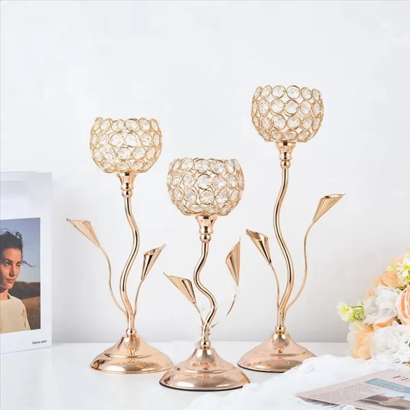 LumiFlor – Conjunto de candelabros Krystalblomst con diseño clásico en metal