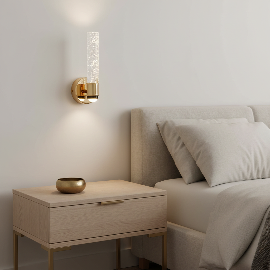 Luz de Pared de Cristal Glamuroso - Aplique Elegante con Marco de Metal para Decoración Moderna