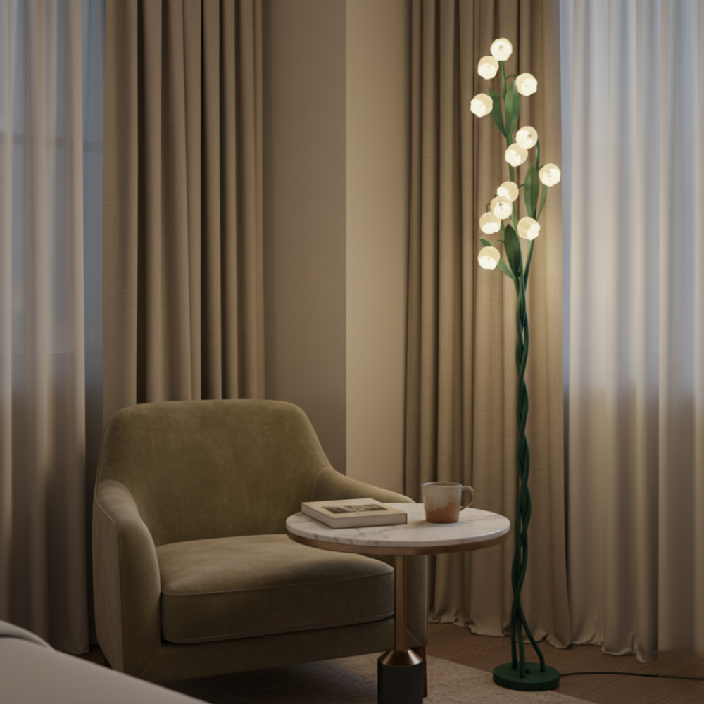 Sara Orchid - Lámpara de Pie Elegante con Sombrillas de Flores Blancas para Sala de Estar o Dormitorio