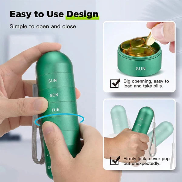 Organizador de Pastillas Portátil de Aluminio para 7 Días para Viajar, Caja de Pastillas Contenedor de Pastillas