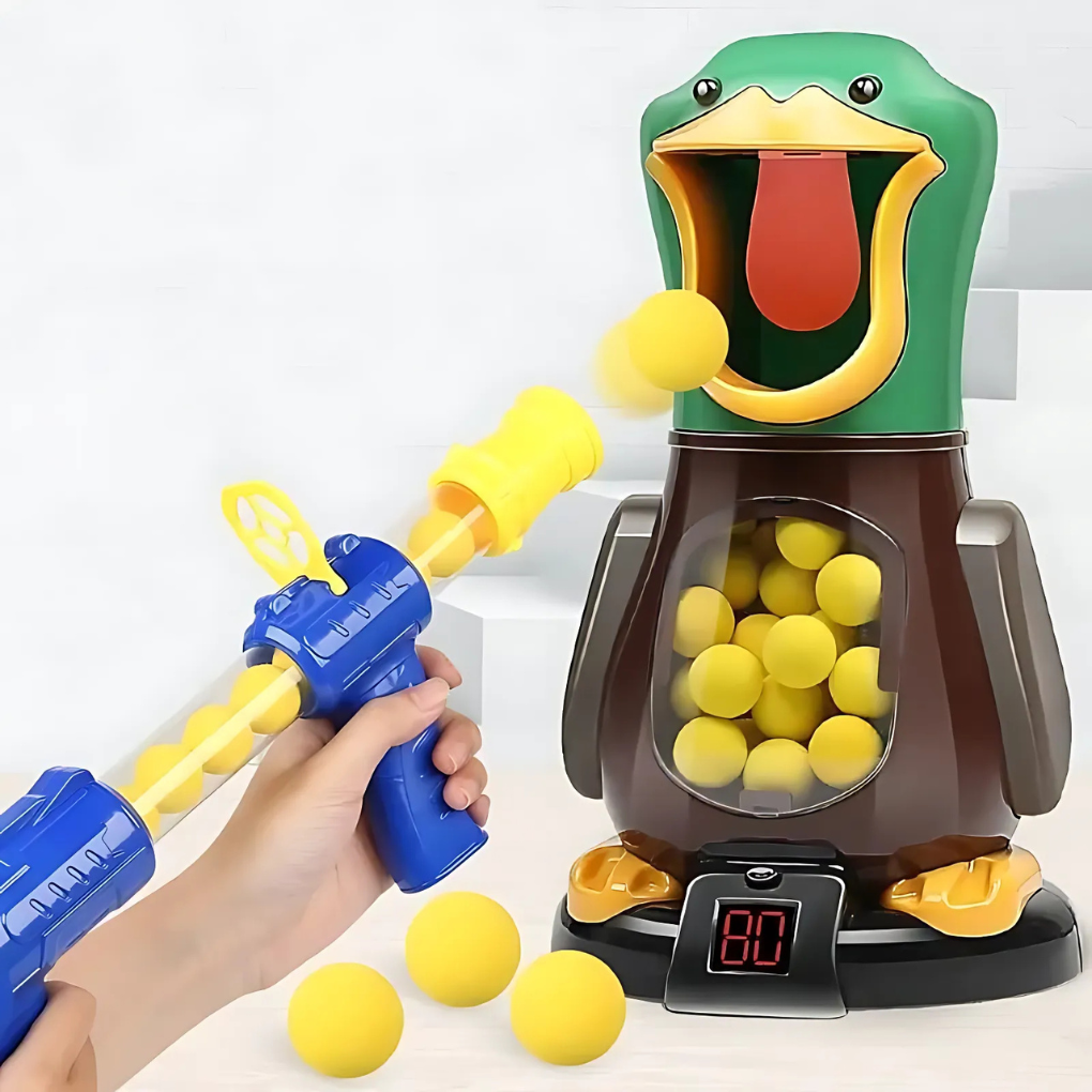 Juego de tiro con patos hambrientos propulsado por aire con pato caminante y luces