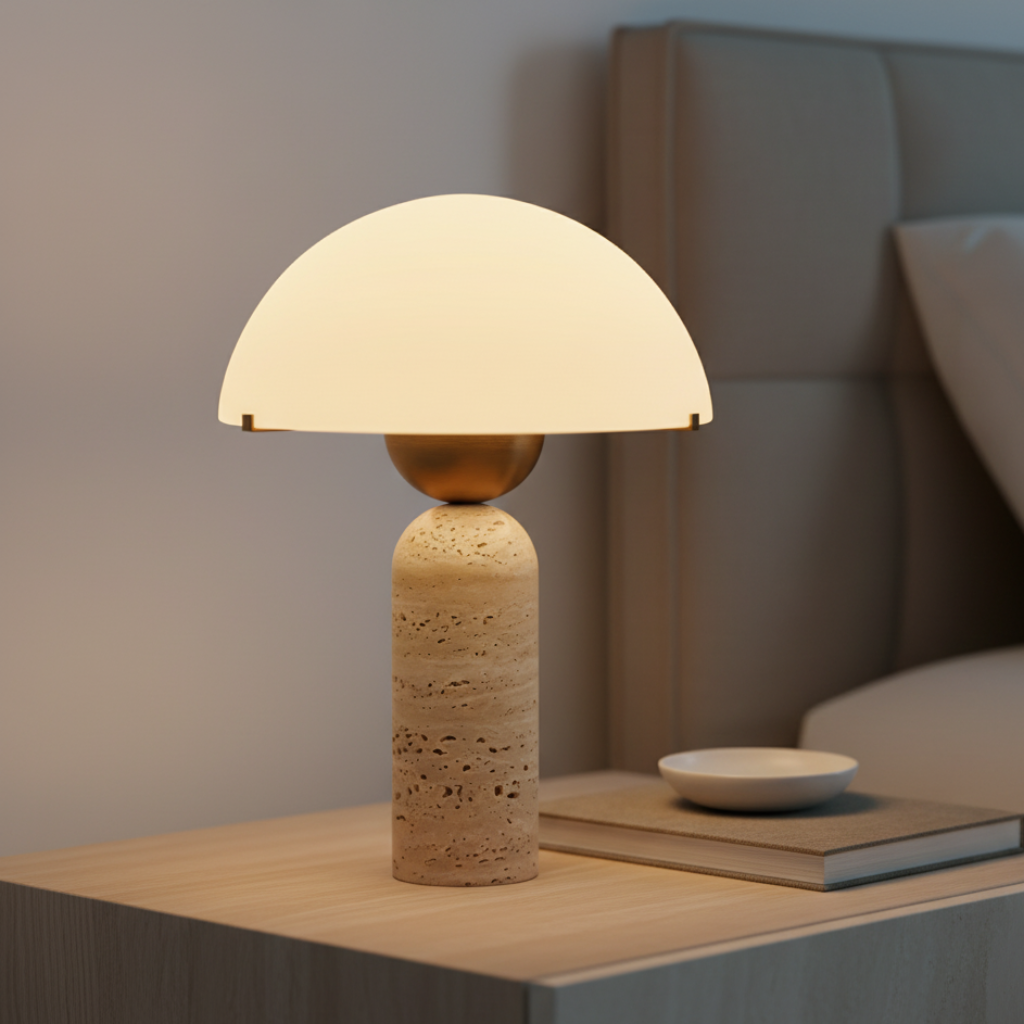 MarbleSphere | Lámpara de Mesa Escultural de Piedra Natural Elegante para Sala de Estar