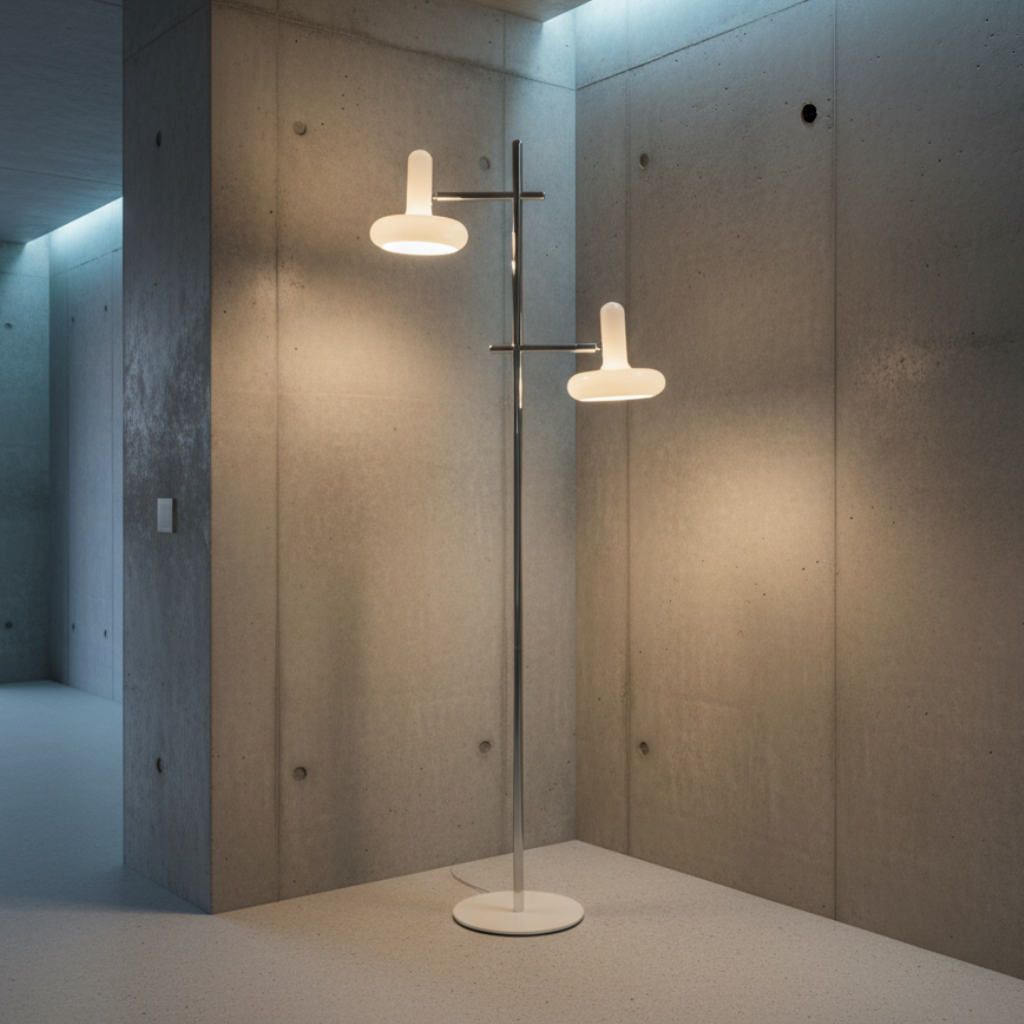 Lámpara de Pie Moderna Estilo Bauhaus con Cabezas Ajustables y Base de Vidrio