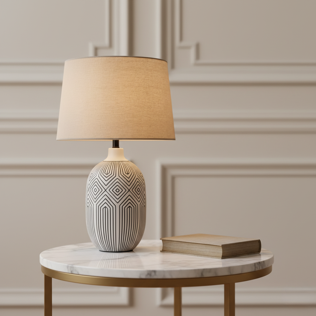 Lumera | Lámpara de Mesa Escultural de Cerámica Blanca Elegante para Sala de Estar