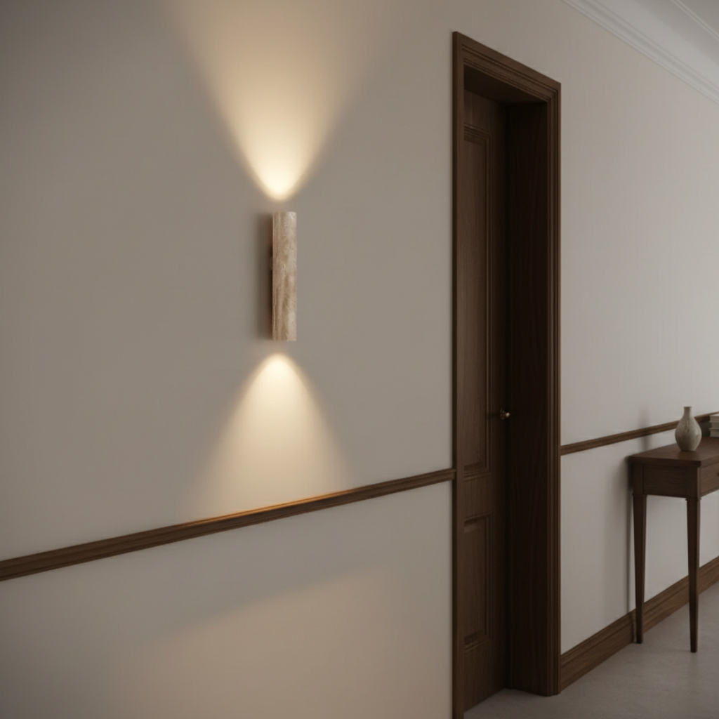 Aplique de Pared de Travertino Elegante - Iluminación Moderna Arriba/Abajo para Decoración Arquitectónica