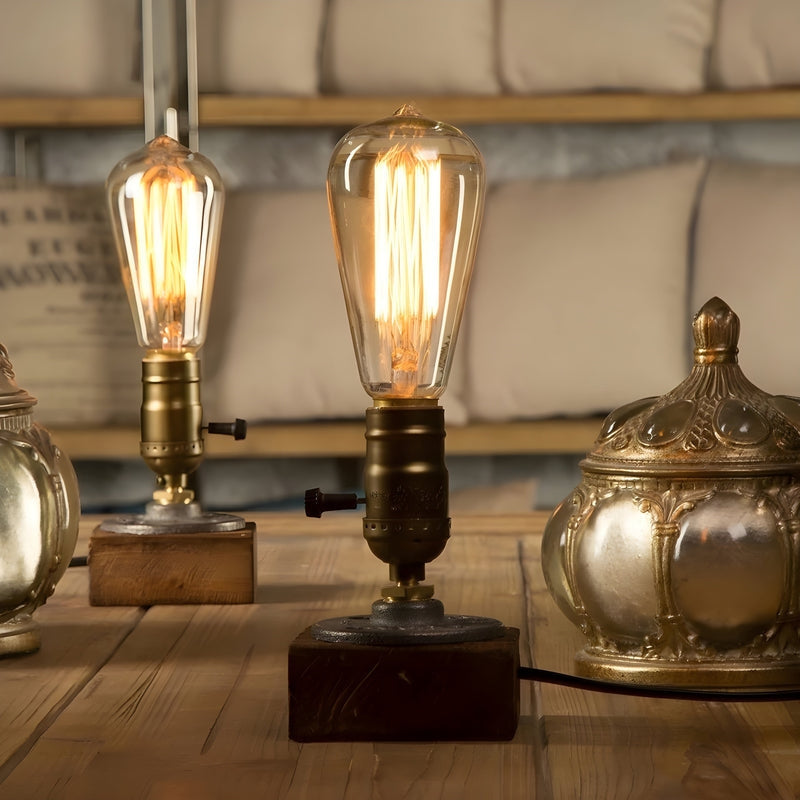 AntiqueGlow - Lámpara de mesa industrial con bombillas expuestas de estilo vintage