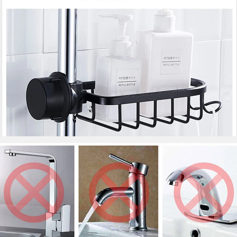 Kalsten | Soporte para Champú y Jabón – Aluminio Inoxidable – Plata o Negro – Sin Taladrar