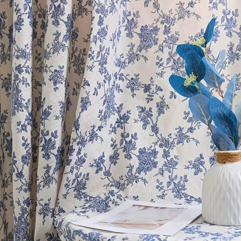 Cortina Floral de Rosa Azul para el Hogar
