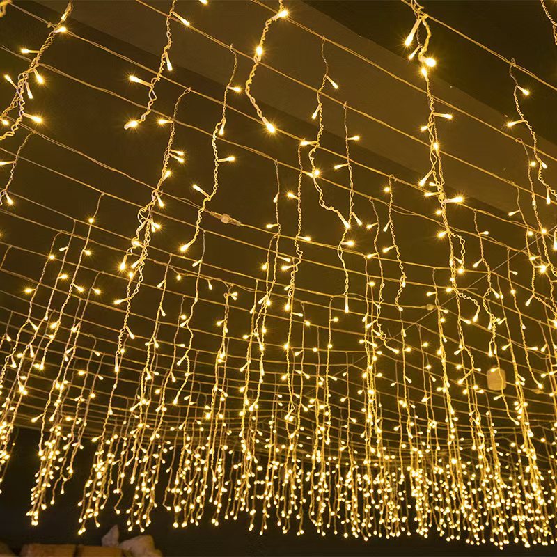 Quntis 50m Cadena de Luces LED en Forma de Carámbano | IP44 Resistente a la Intemperie | 36V Baja Tensión | 500+ LEDs | Efecto Cascada de Carámbano | Blanco Cálido