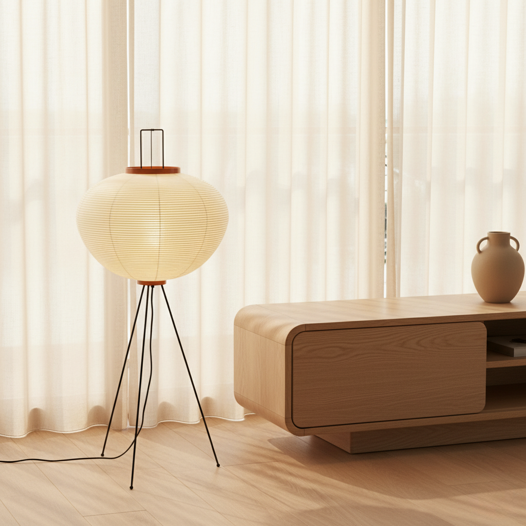 Yūgen | Lámpara de Pie Tripode Minimalista Moderna con Pantalla de Papel de Morera
