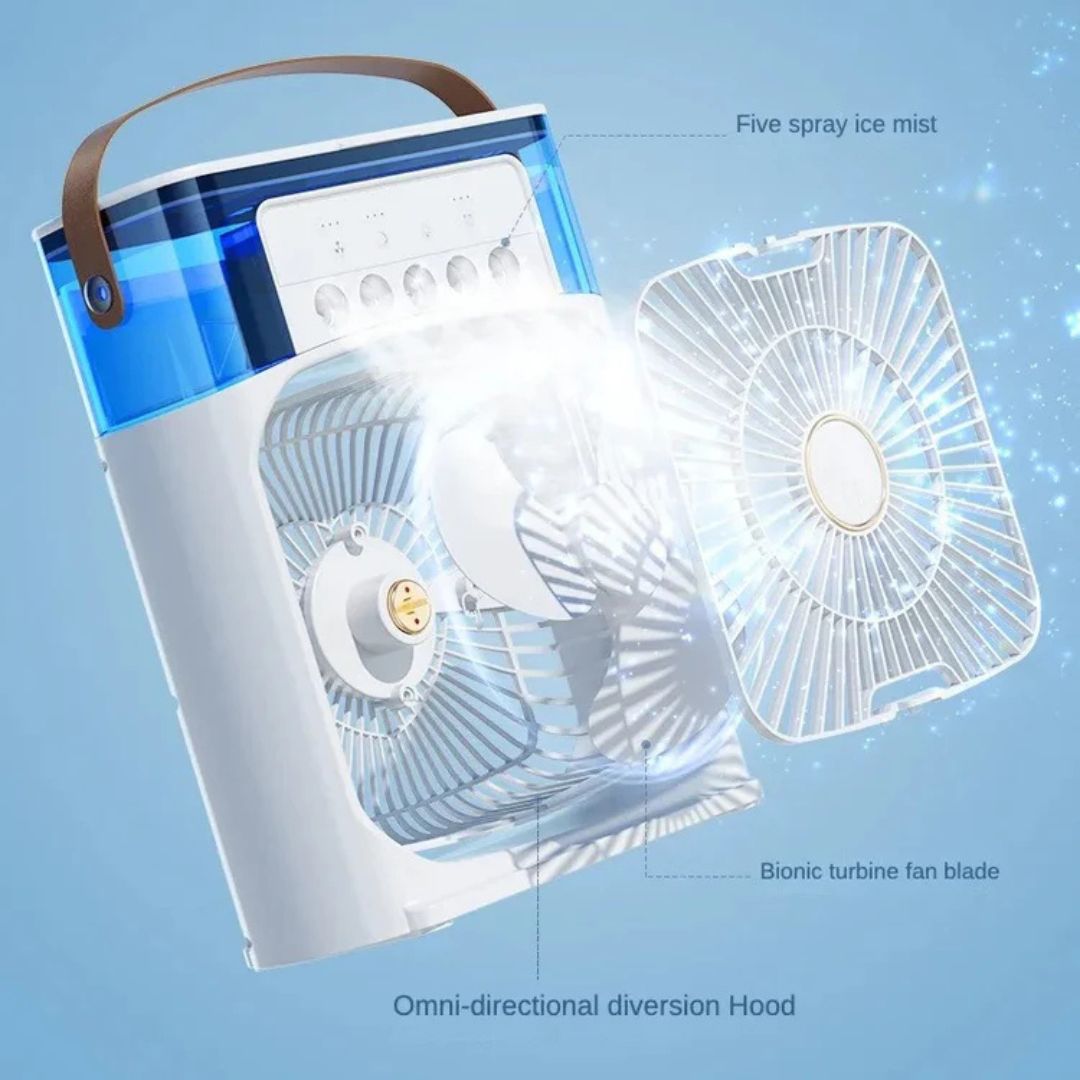 Enfriador de Aire 3 en 1, Humidificador y Purificador de Aire – Aire Acondicionado Portátil para Uso Interior con Luz LED
